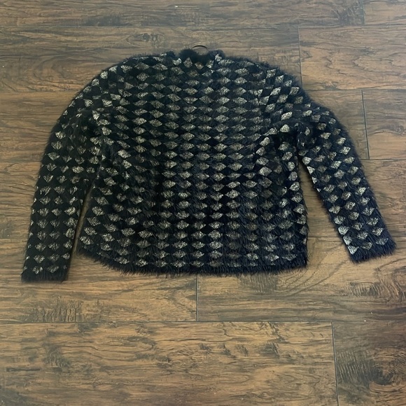 Alfani Black and Gold Fuzzy Open Front Sweater SZ M - Picture 4 of 7